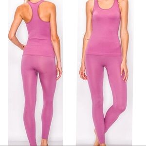 🆕 2pc Hot Pink Ribbed Stretch Leggings & Racerback TankTop Sz LRG  NWT